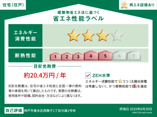 ラベルにはエネルギー消費性能と断熱性能が星マークや数字で表示されます。