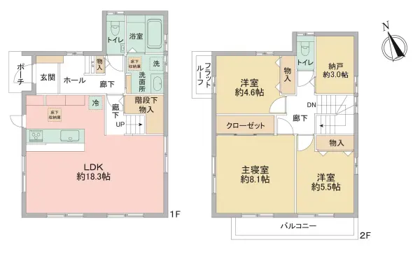 全居室2面採光で、風通しのよい室内！納戸や階段下物入など収納スペース豊富。
