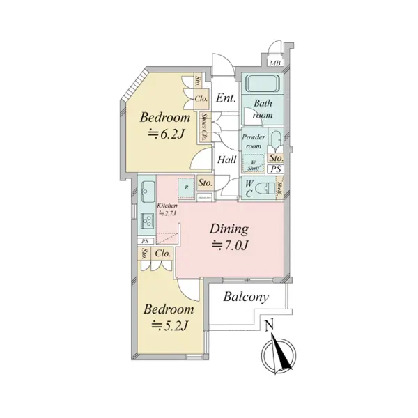 南向き２LDKのお部屋です。