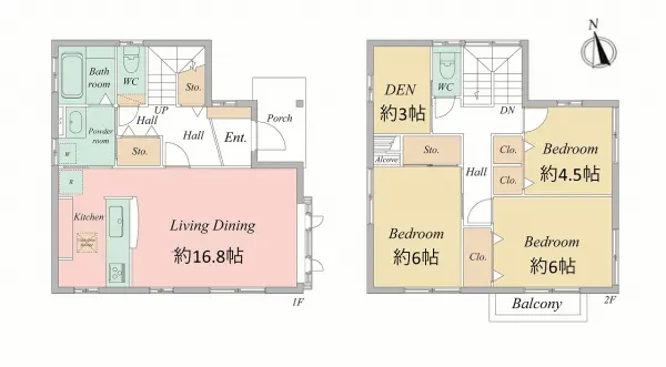 各お部屋が明るい３ＬＤＫの間取です。