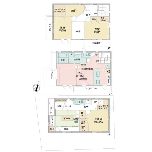 土地面積103.43平米/建物面積134.12平米(40.51～48.07平米 3階建）