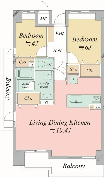 19帖超のLDKは、ご家族やゲストと会話が弾む対面式キッチンを採用。全居室収納付きです。