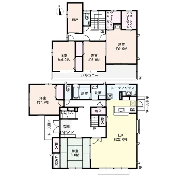 全居室6帖以上の広さが確保された、ゆとりある住まい。