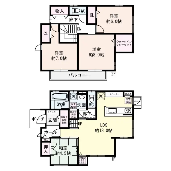 LDKは約18.0帖の広さ。水回りの距離が近くスムーズに家事を進められます。