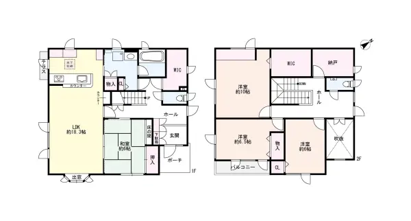 LDK約18.5帖、洋室3部屋・和室1部屋の4LDK。