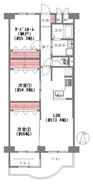 3WAYアクセス可!南向きバルコニー
エアコン4台付