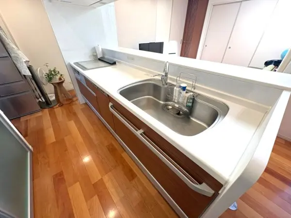 IHクッキングヒーター仕様のフラットなキッチンはお手入れも簡単。食器洗乾燥機も搭載されています。