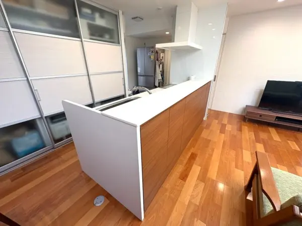 IHクッキングヒーター仕様のフラットなキッチンはお手入れも簡単。食器洗乾燥機も搭載されています。