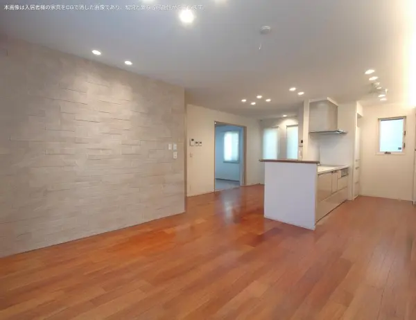 リビング・ダイニングを区分けして家具が配置できるレイアウト。リビング階段採用。