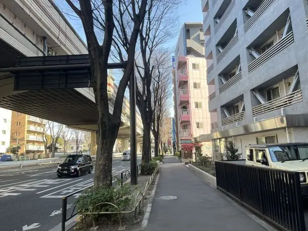 マンション北側の様子です。歩道が整備されているため、ベビーカーなどでも通行しやすいです。