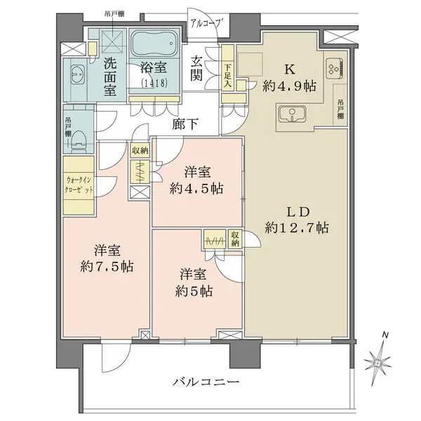 最上階につき、上階からの物音を気にせず生活できます。随所に収納が設けられた、ゆとりある住まいです。