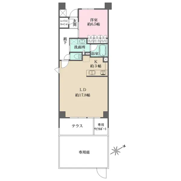 LDKはゆとりの約20.8帖。LDからテラス、専用庭へ出ることができ、内と外が緩やかにつながります。