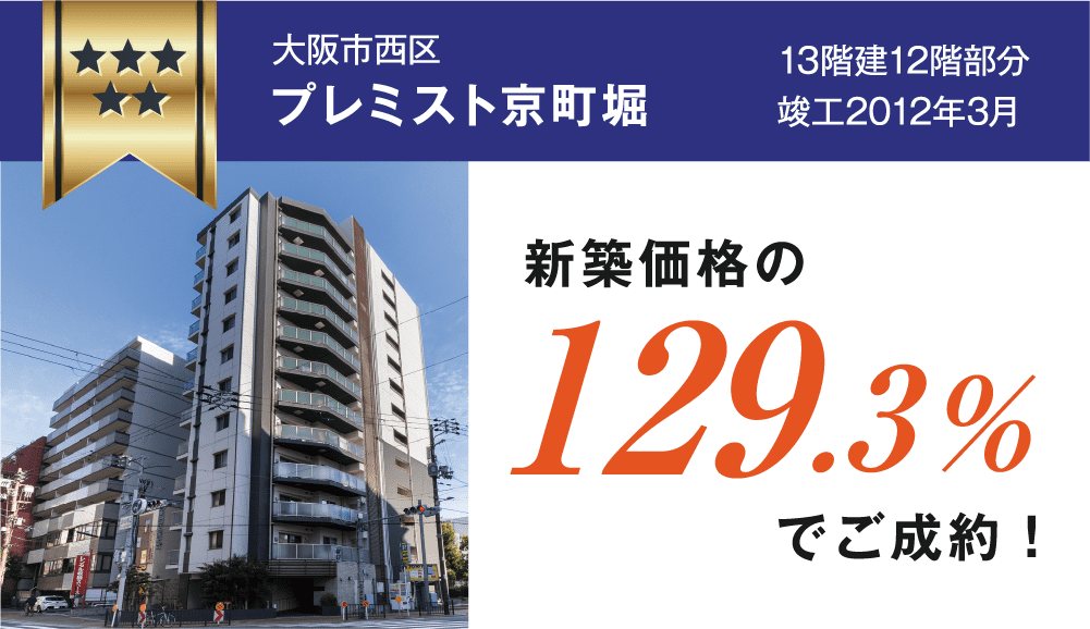 大阪市西区プレミスト京町堀 新築価格の129.3%でご成約！